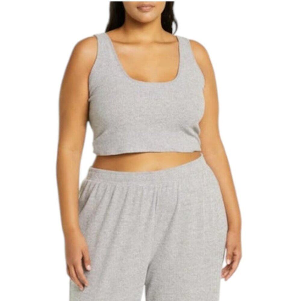 Open Edit So Soft Rib Lounge Crop Top Gray Size 1X NWOT